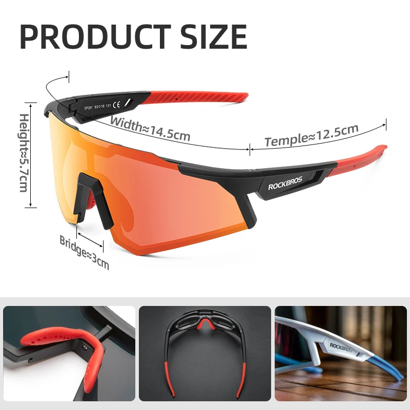 ROCKBROS Male Cycling Glasses Photochromic Polarized Adjustable Nose Support Myopia Frame Sunglasses Men Women Eyewear Goggle