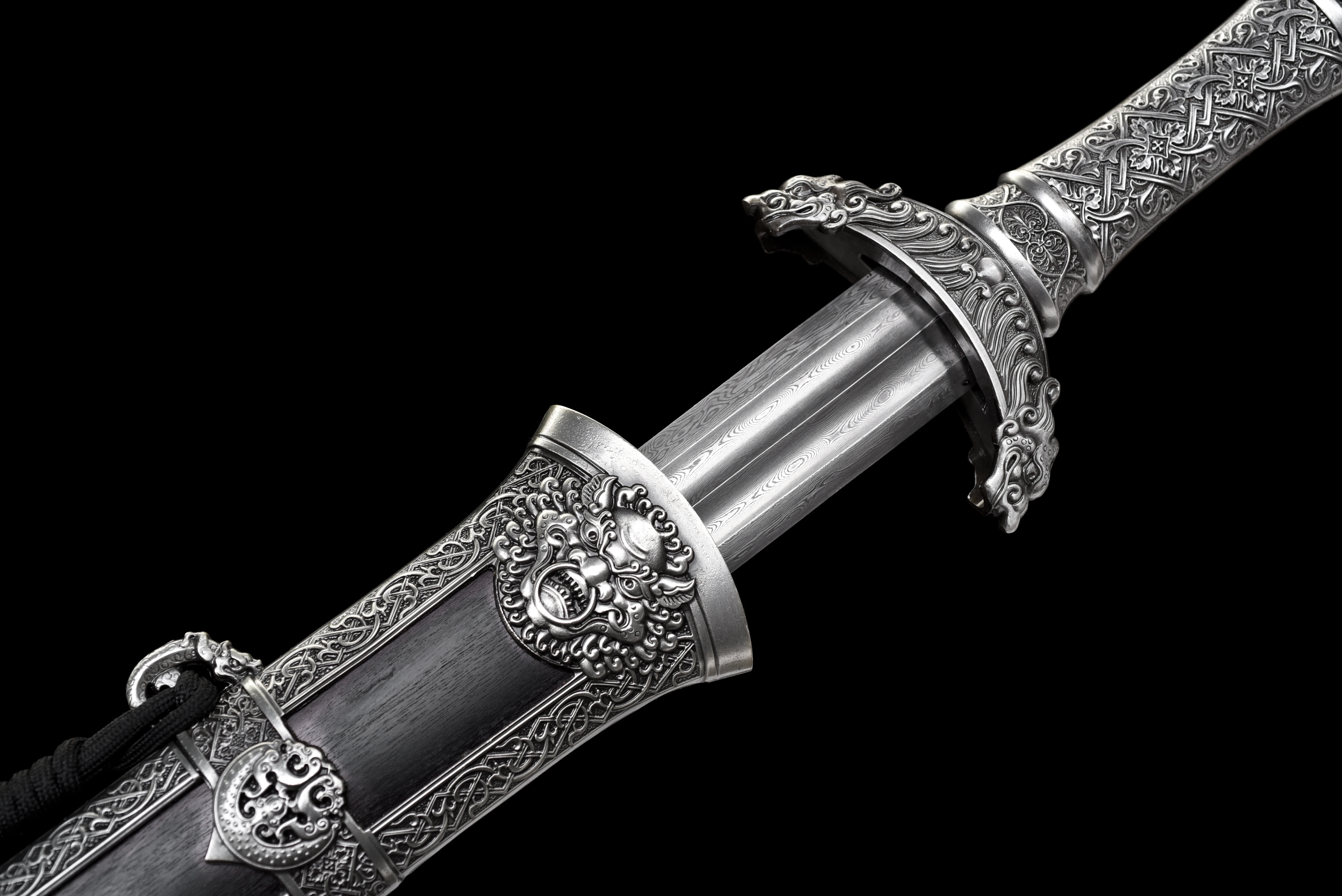 katana samurai sword, medieval battle preparation Templar order cosplay hand-folded Damascus steel, sharp blades, training full