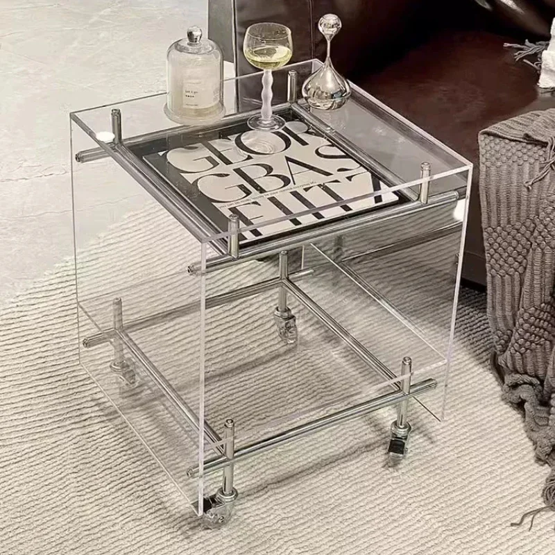 Home Nordic Acrylic Small Coffee Table Mobile Cart Light Luxury High End Bedside Creative Side Tables Shelf Rack Home Furniture