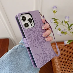Fashion Embossed Solid Color Flip Leather Book Case for iPhone 16 Pro Max 16 Plus Protective Cover Card Slots Holster With Strap