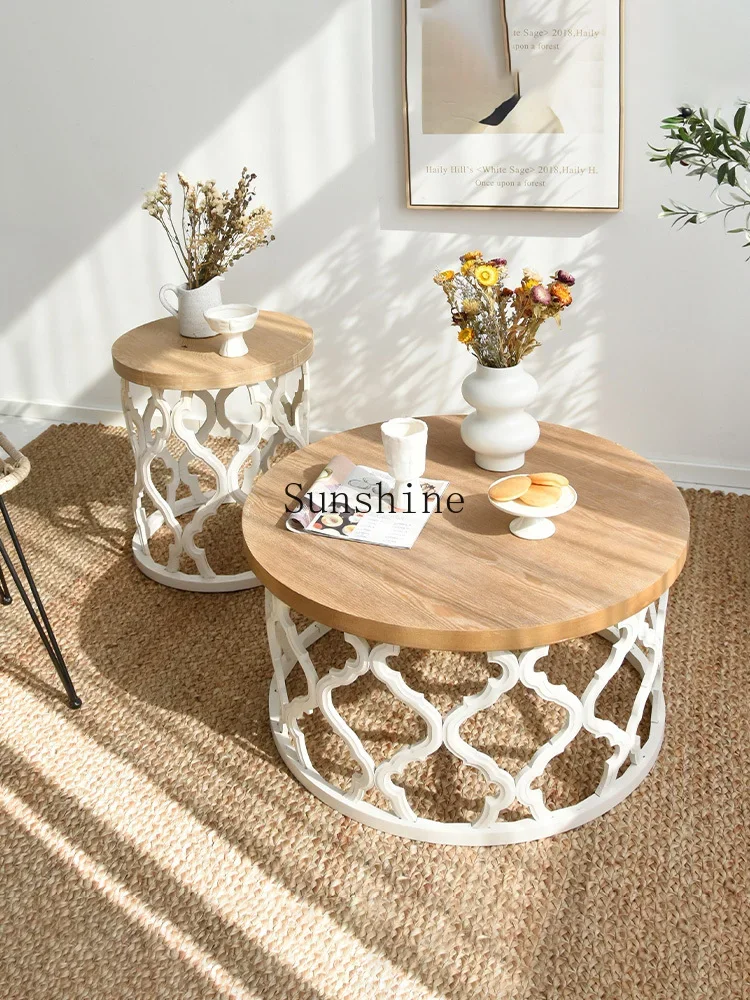 American retro round coffee table Japanese small apartment living room home French bed and breakfast round table