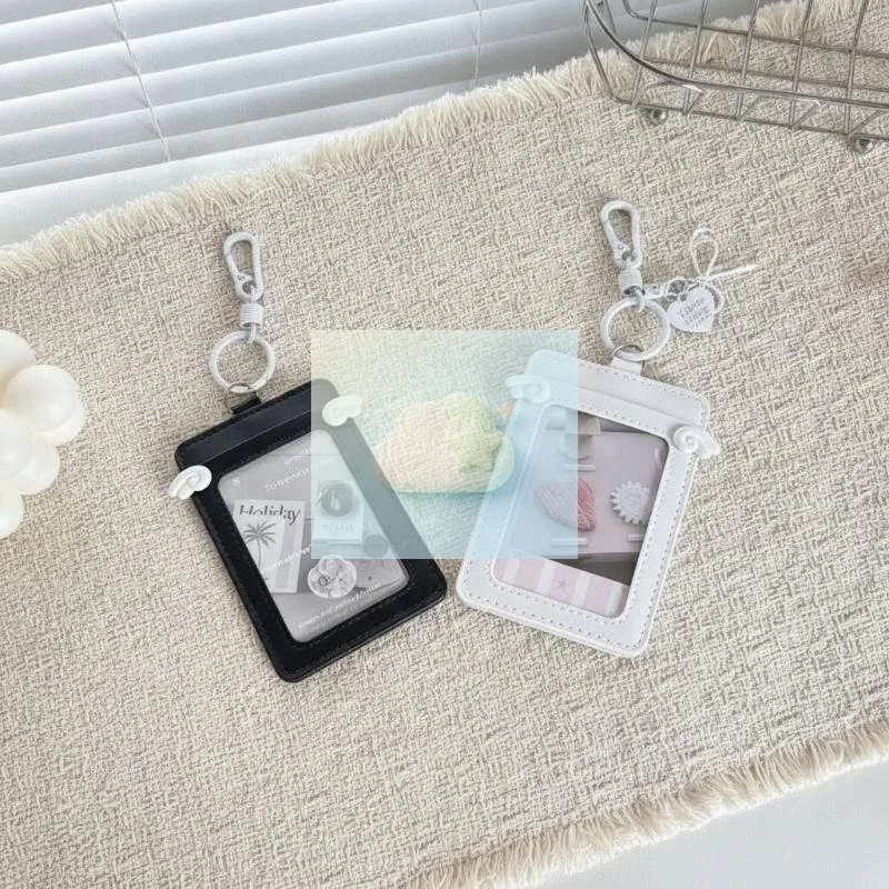 PU Leather Card Holder with Keychain Clear View Kpop Idol Photocard Storage Case for Photo Collection Enthusiasts