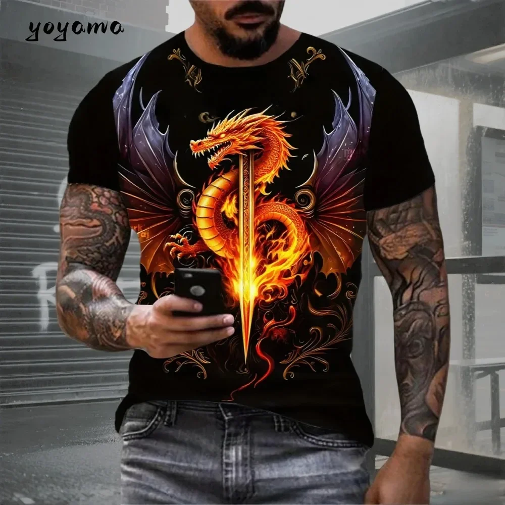 3D-Drachen-Druck Kurzarm-Tops Tier-Grafik T-Shirt für Herren Sommer Übergroße Lässige Herrenkleidung Street Hip-Hop T-Shirt