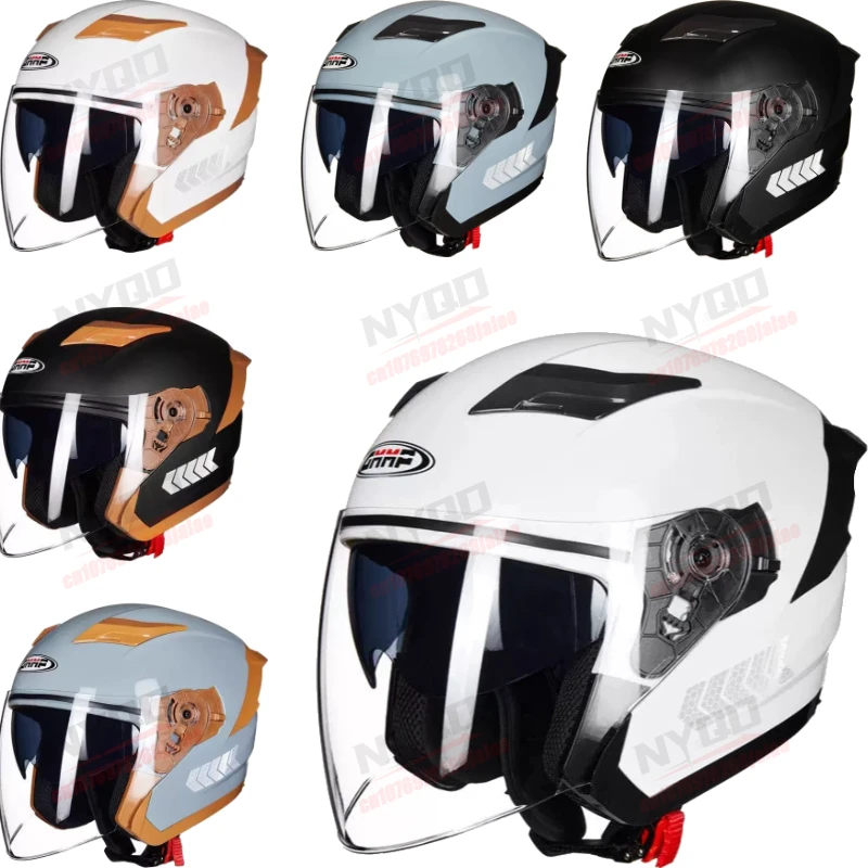

New National Standard 3C Certified Electric Motorcycle Helmet Men Women All-Season Half Helmet Dual Lens with Tail Wing
