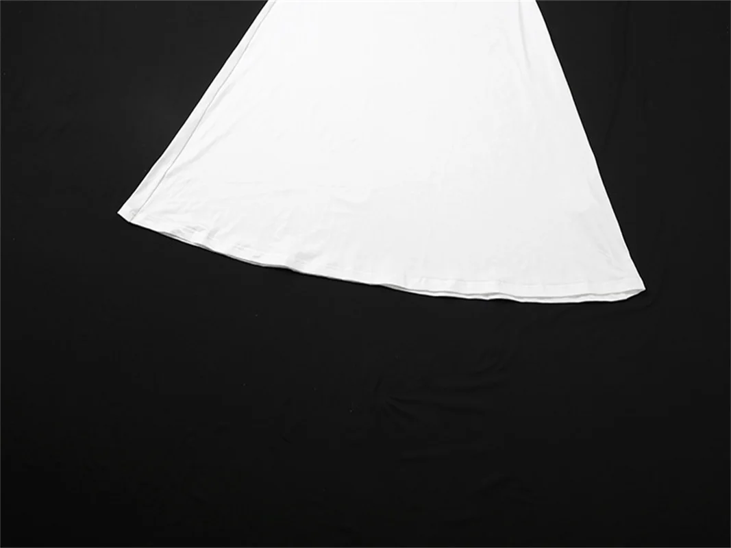 Abito da sera autunnale da donna con scollo a V profondo a pieghe, manica lunga, tubino, fasciatura sottile, elegante gonna da festa bianca senza schienale. Novità