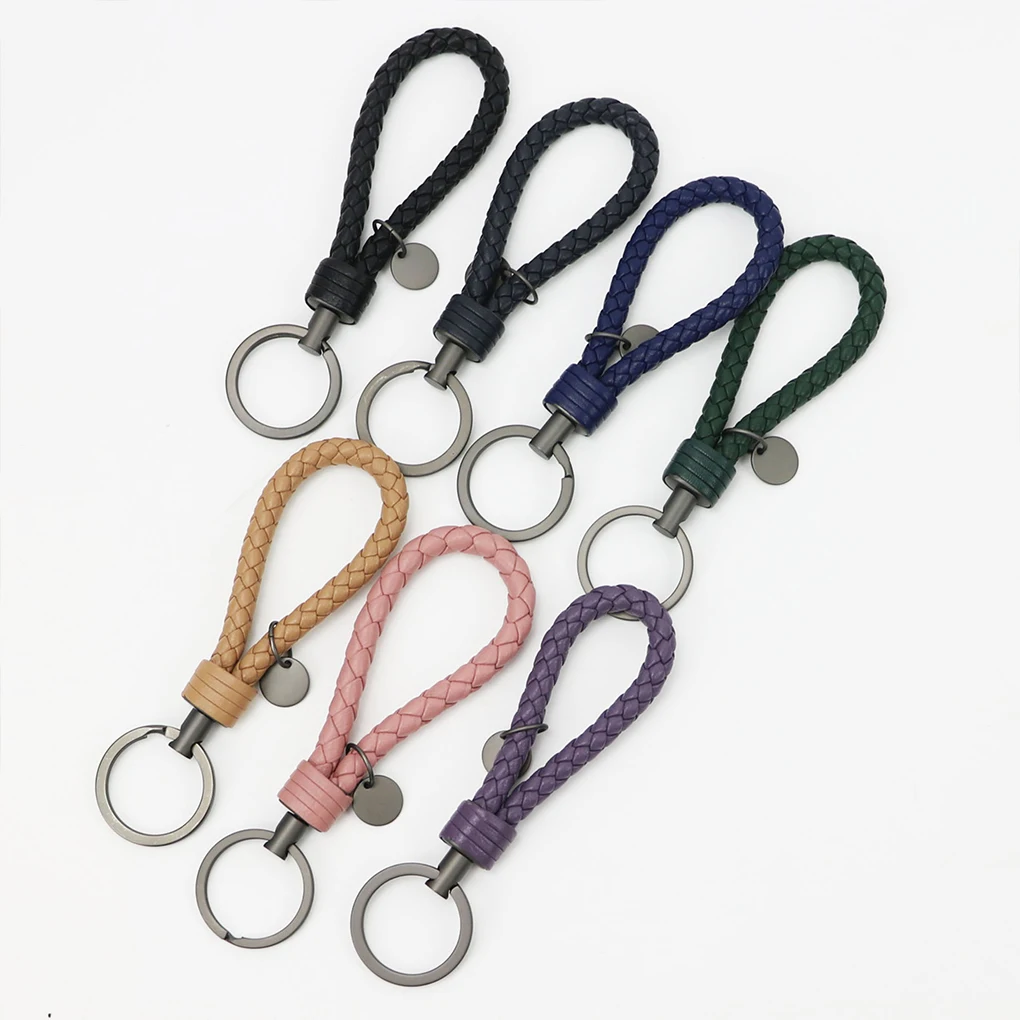 Braided Woven Rope Keychain Cute Women DIY Bag Hanging Pendant Waterproof Key Chain Car Keyring Holder Metal Men  Bicolor Grey