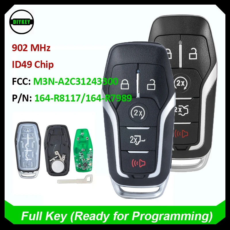 

DIYKEY Smart Remote Key 902MHz ID49 Chip for Ford Fusion Explorer edge Mustang 2013-2017 M3N-A2C31243300 164-R7989 / 164-R8117