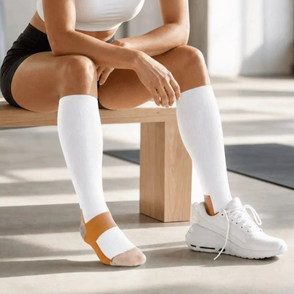 Simple Elastic Compression Socks Knee High Outdoor Men Calf Stockings Breathable Patchwork Sports Socks Flight