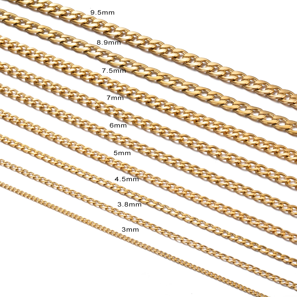 1 Stück kubanische Gliederkette aus Edelstahl, 3 mm–9,5 mm, Curban-Gliederkette für Männer und Frauen, Länge 21 cm–75 cm – Detail 1