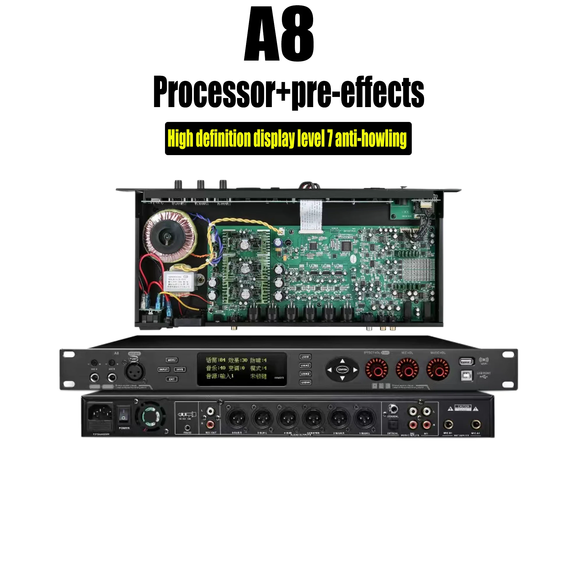 

A8 Pre-Effector Anti-Noise Audio Processor Stage Home Karaoke Sound System Anti Howling PC Software professional audio stage