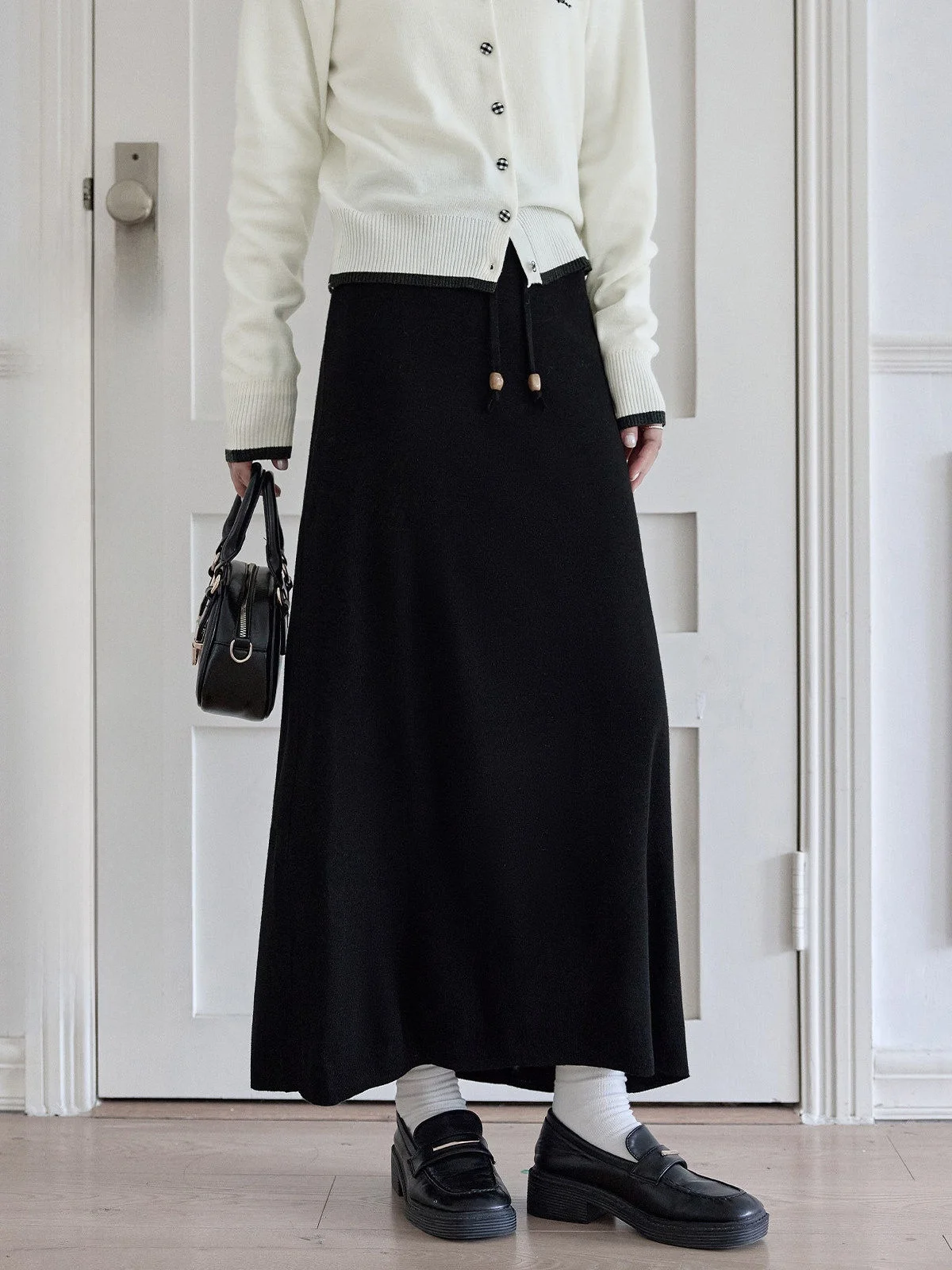 

Юбка с высокой талией, черная, женская, А-силуэт, универсальная, повседневная, облегающая, осенне-зимняя, новинка, для работы, с драпировкой