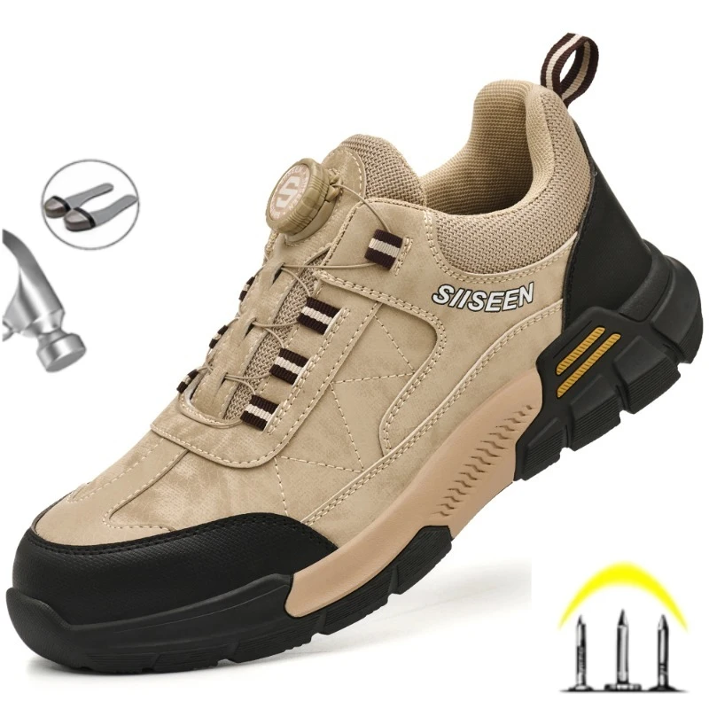 Rotating Button New Safety Shoes Men Anti-smash Anti-puncture Work Shoes Fashion Men Sport Shoes Security Protective Boots Men