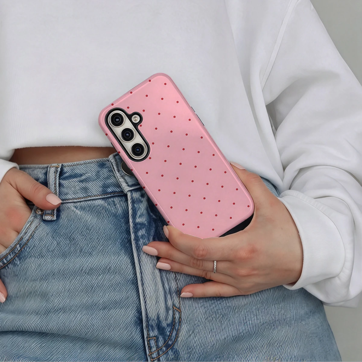 Pink Red Small Dots Phone Case For Samsung Galaxy S26 S25 Ultra S24 S23 Plus Hard Shock‑Absorption 2-in-1Protective Cover