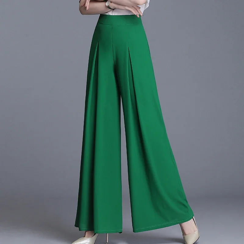 

Women Casual Loose Chiffon Wide Leg Pants Summer High Waist Wide Leg Trousers Women Vintage Pleated Black Long Pants E118