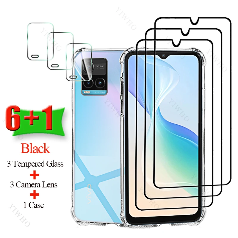 6+1 Full Cover Clear Tempered Glass Screen Protectors for Vivo Y33s Soft Silicone Case HD Camera Lens for Vivo Y 33s 6.58