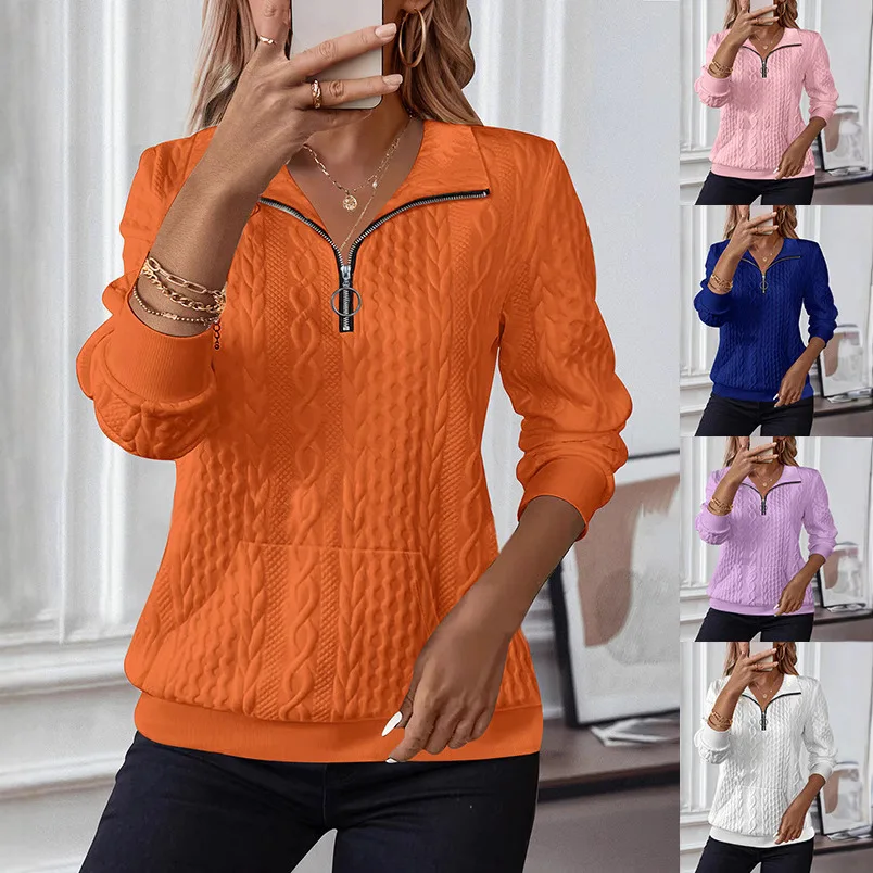 

Женские однотонные толстовки на молнии, теплый свободный трикотаж, повседневный пуловер, свитер, женская рубашка с длинными рукавами, топ, вязаная блузка, одежда
