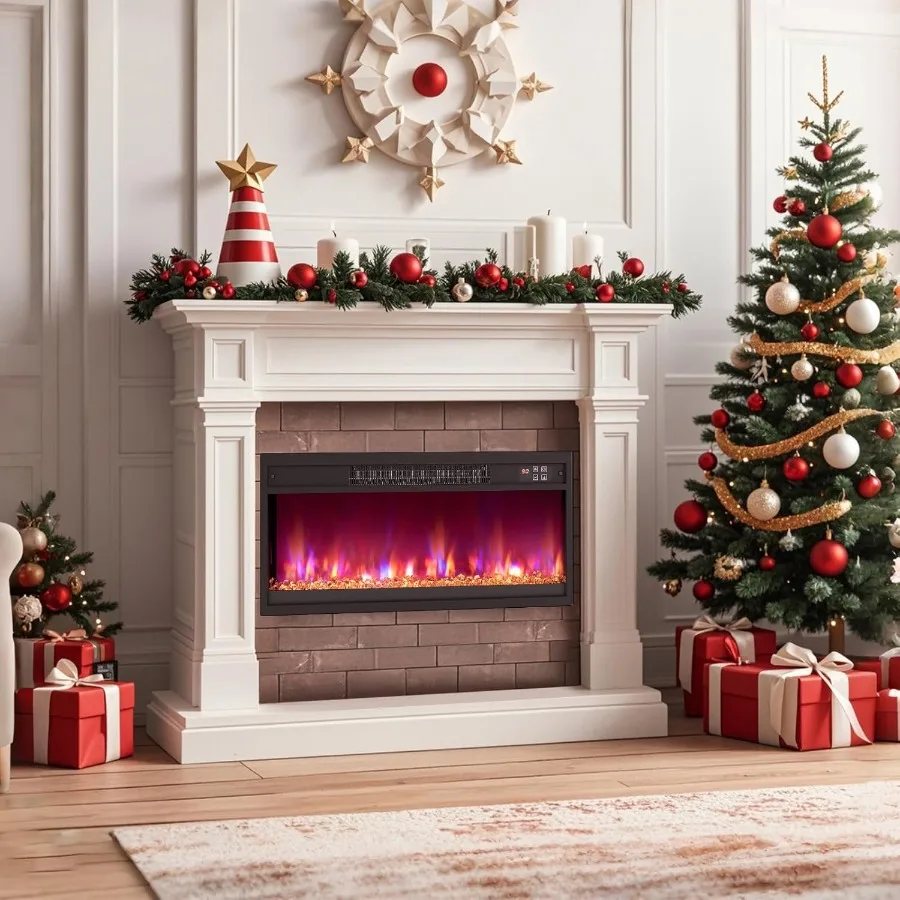 26 Electric Fireplace Insert for Living Room or Bedroom Recessed Design with 1500W Heating Power Remote Control Operation 0.59