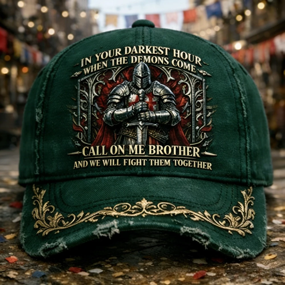 Custom Vintage Distressed Knight Templar Baseball Cap, Inspirational Brotherhood Quote Hat For Men, Retro Green Dad Hat