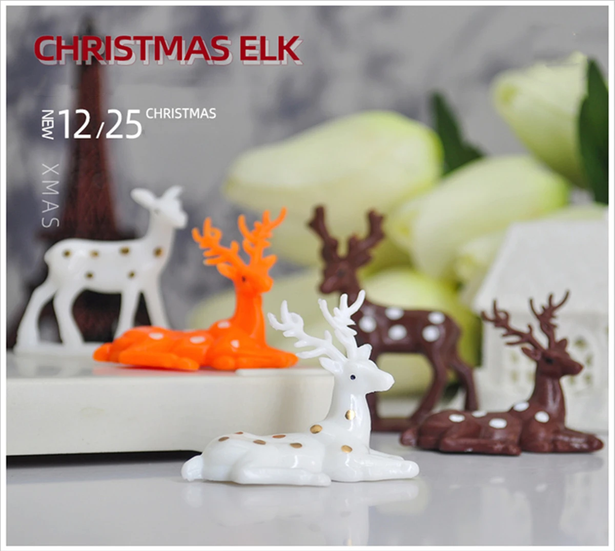 Christmas White Elk Dolls, Mini Plum Reindeer Decorations, Kids Toys, Deer Xmas Tree, Home Decor, Natal Statue, Wholesale, 3Pcs