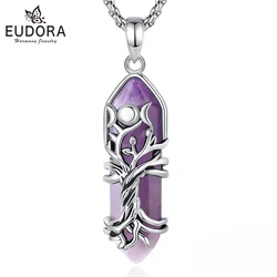 Eudora-collar prismático de amatista Natural Hexagonal, árbol de la vida, piedra curativa Punk, Triple Luna, diosa, joyería colgante
