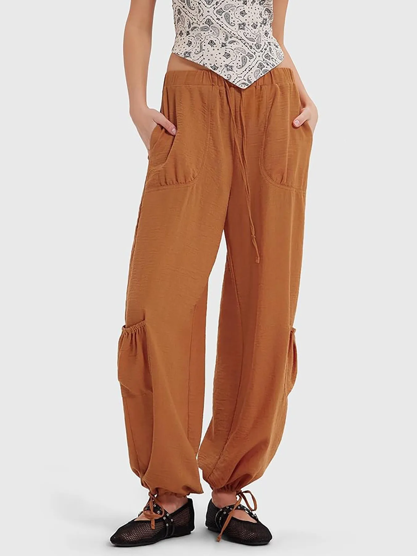 Multi‑color Y2K Baggy Harem Pants Women Elastic Drawstring Waist Beam‑leg Casual Streetwear Cargo Trousers