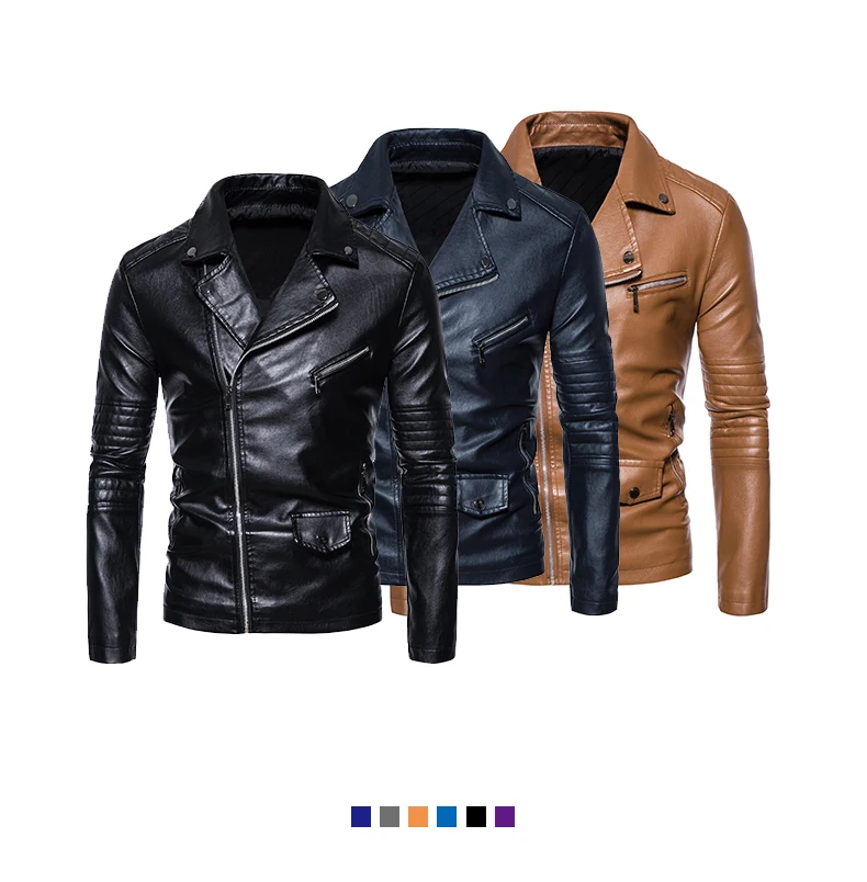 

New Men Motorcycle Diagonal Zipper Leather Jackets Motorcycle Moto Jacket Autumn Winter Lapel Fashion Motorcycle Coat Male