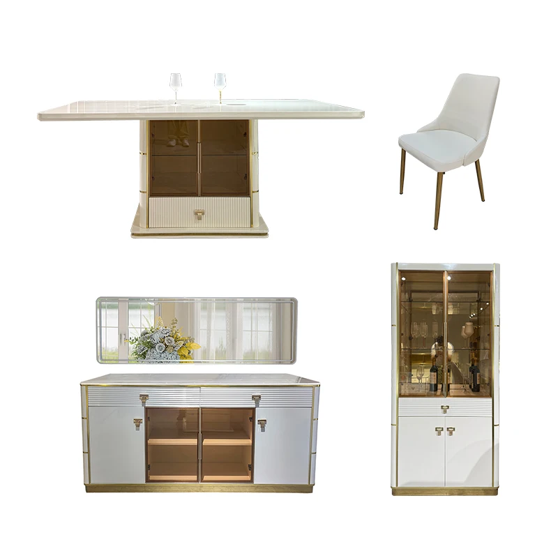 

Modern Design White Wooden Dining Table Set 4 Chairs 6 Seats Full Home Furniture Large Luxury Wooden Dining Table Set