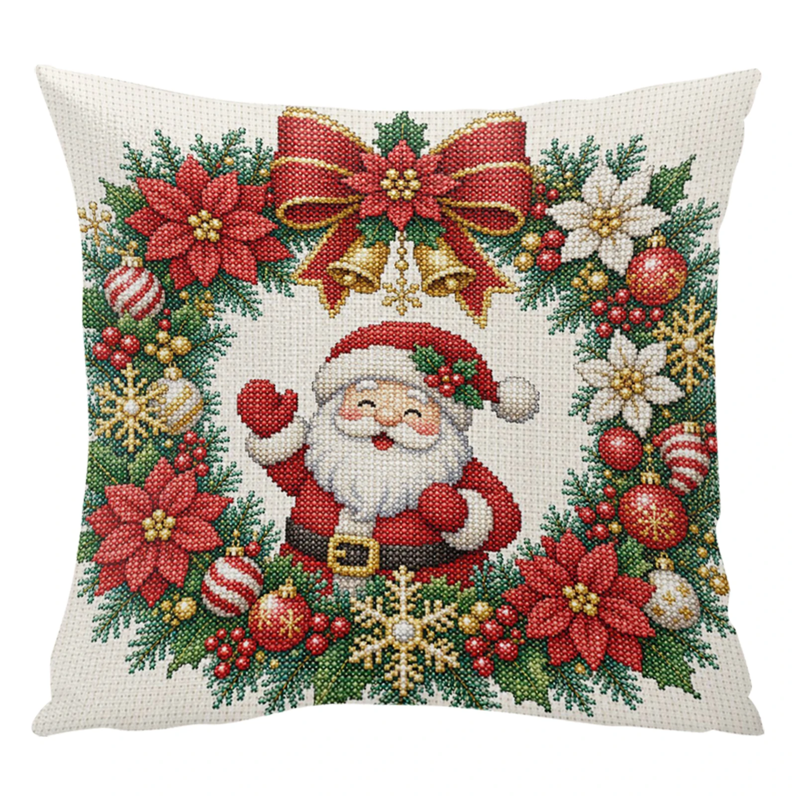 Beginner Friendly Embroidery Kit 11CT Stitch Christmas Cushion Cover 45x45cm Printed Canvas 3 Strands