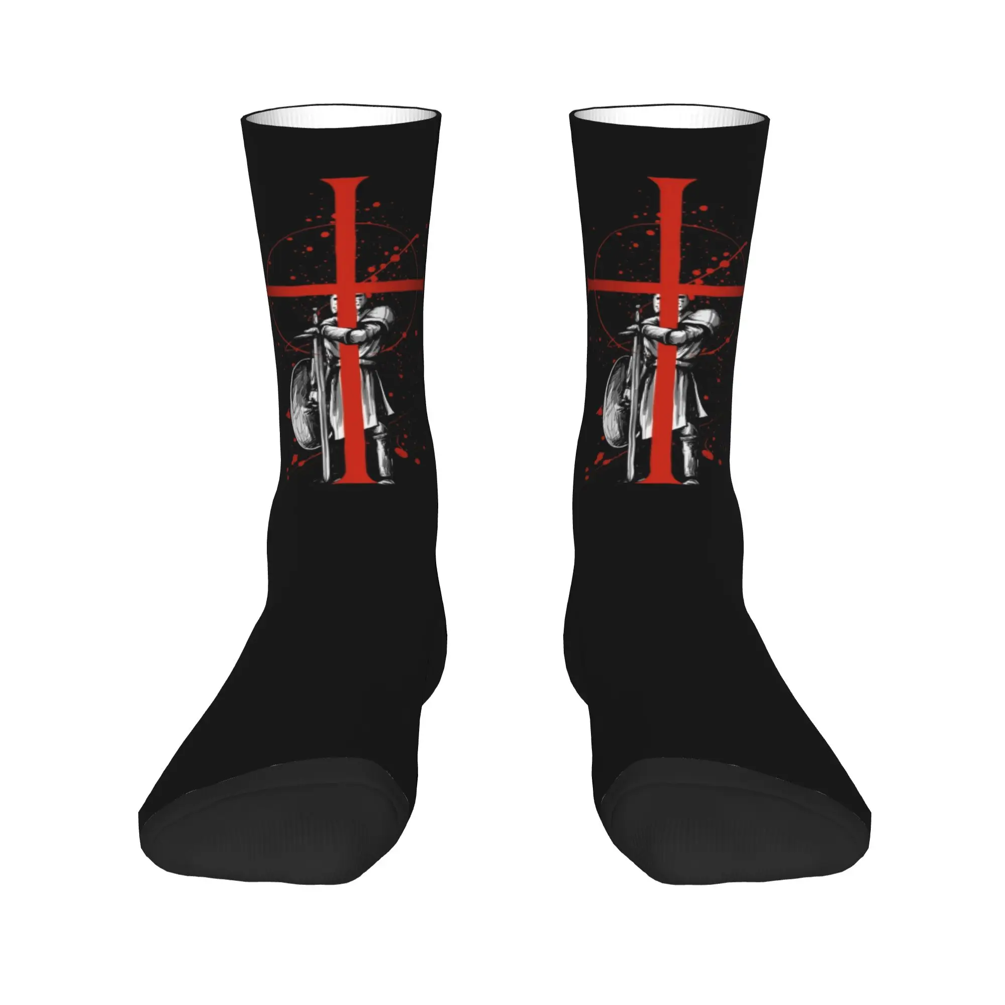 Custom Cool Knights Templar Socks Women Men Warm 3D Printed Warrior Cross Basketball Sports Socks view 2