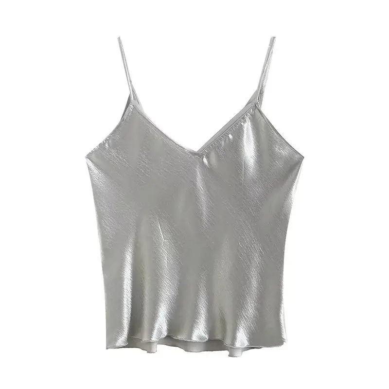 2025 été Camisole mince gilet Sexy femmes sans manches col en v gris t-shirt débardeurs femme solide hauts Y2k