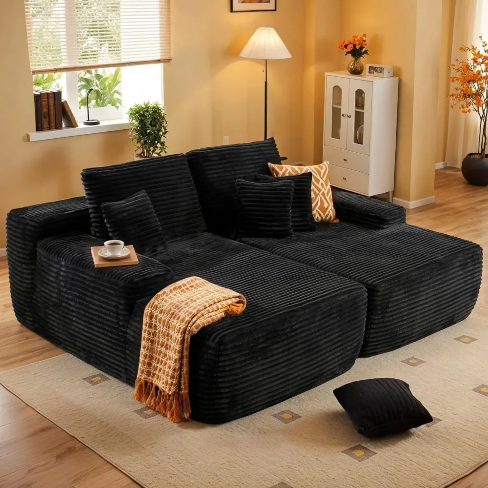

Small Modular Sectional Couch, Cloud-Like Corduroy Sofa for Small Spaces, Deep Seat Comfy Sectional Sofa