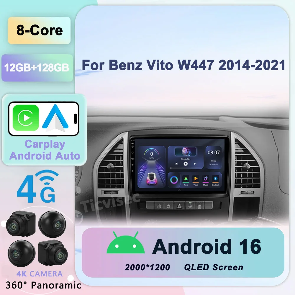 

For Mercedes Benz Vito 3 W447 2014-2020 Car Radio Multimedia Video Player Navigation Stereo GPS WIFI+4G Android 16 Carplay