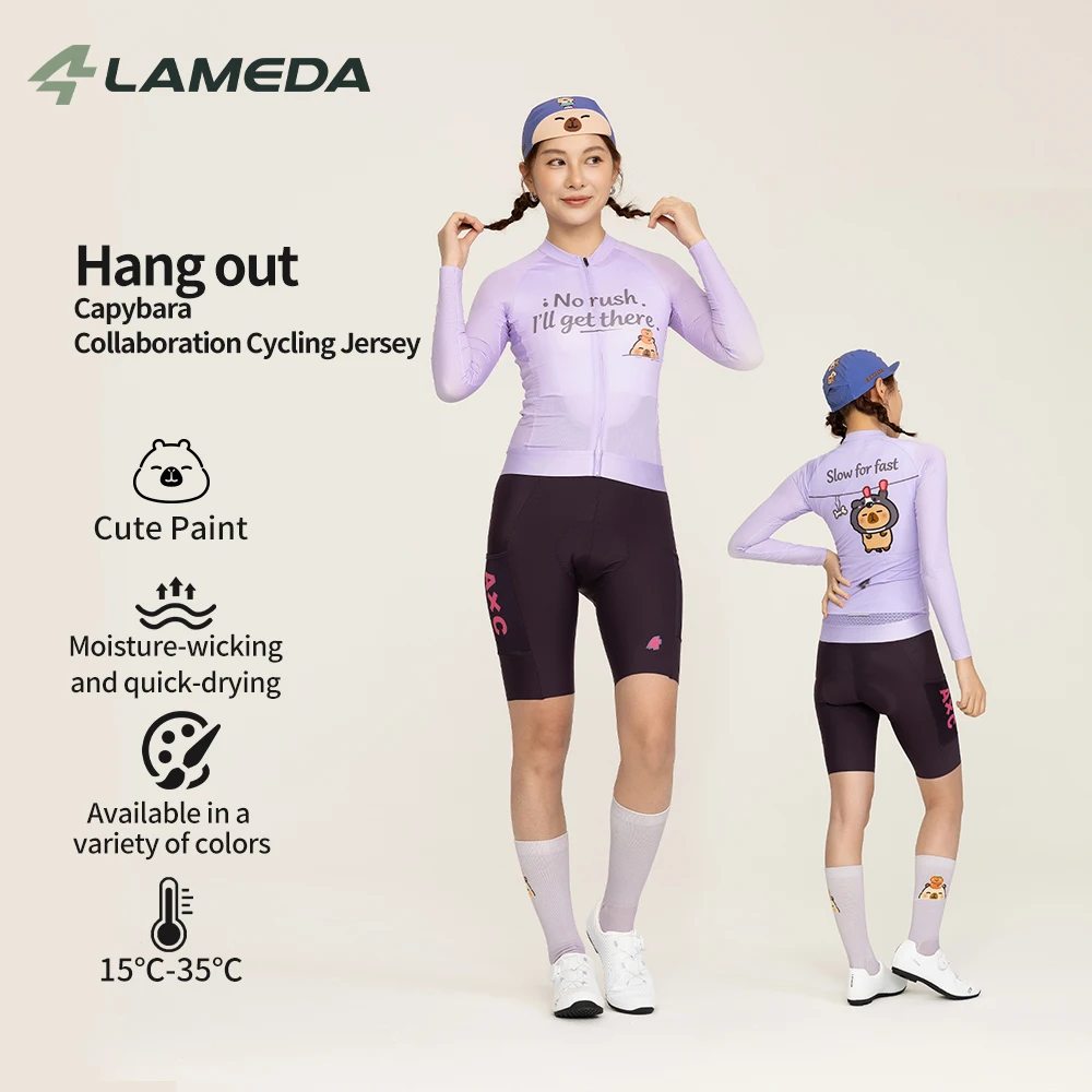 

LAMEDA x Capybara New Men Women Spring Summer Breathable Cycling Jersey Long Sleeve Cartoon Road Bike Top with 3 Back Pockets