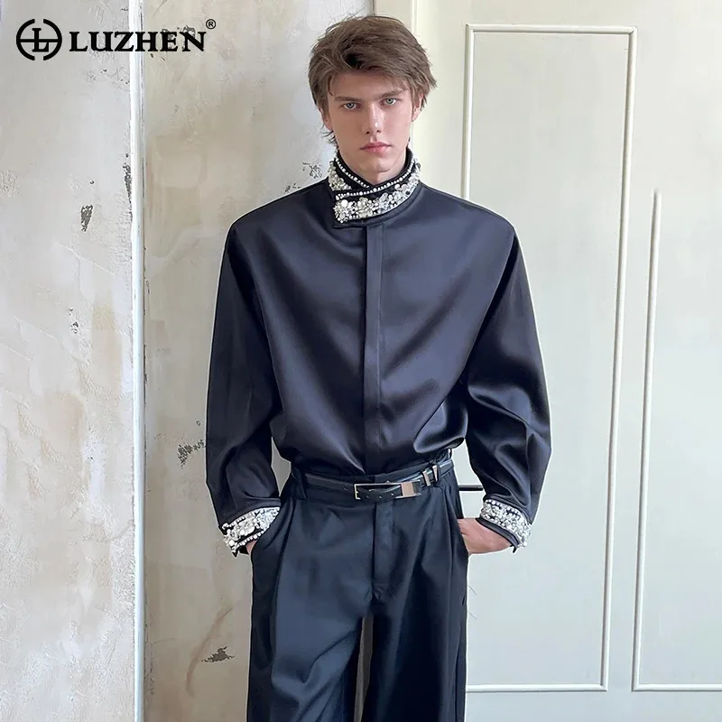 

LUZHEN 2025 новые высококачественные атласные рубашки с длинными рукавами, мужская роскошная элегантная повседневная одежда, оригинальные модные красивые топы JY3271