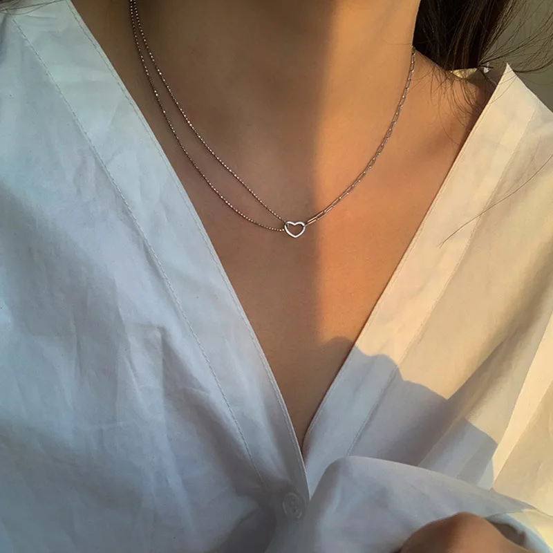 CIAXY Silver Color Hollow Heart Necklaces for Women Asymmetric Exquisite Collarbone Chain Necklace Choker Kpop Jewelry Gifts