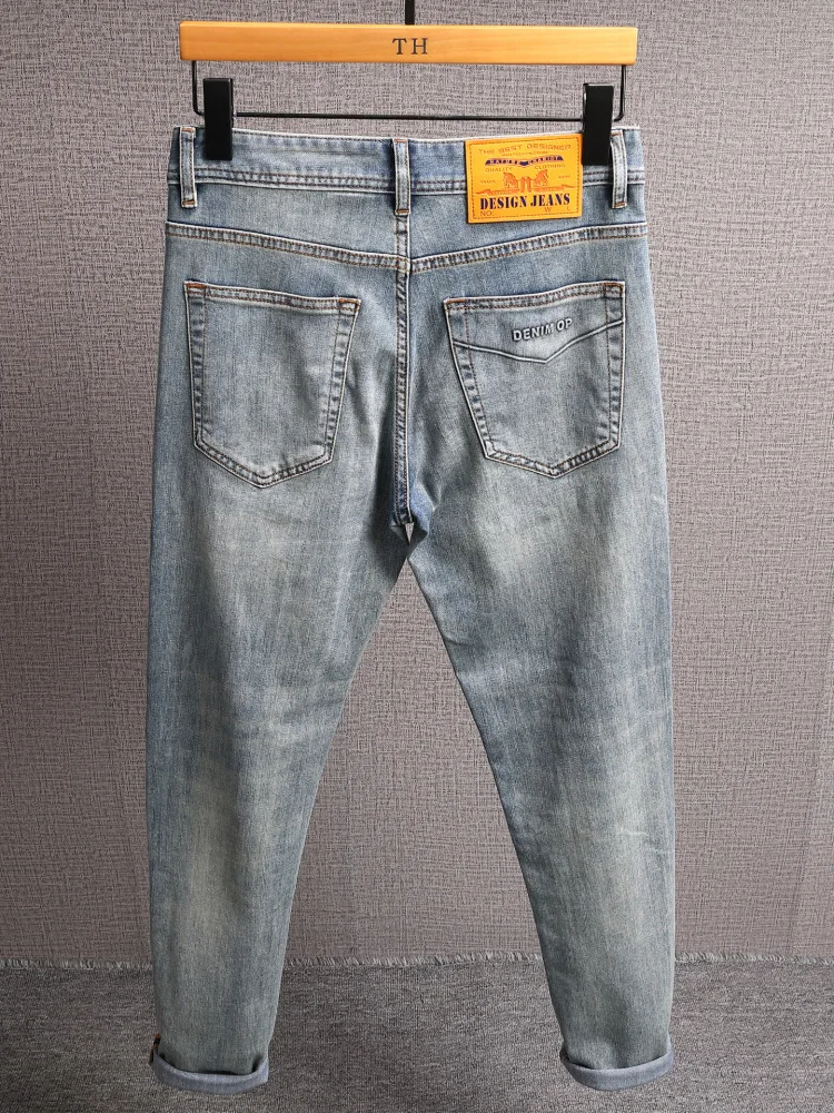 

Высококачественные легкие роскошные летние тонкие светлые джинсы, мужские уличные универсальные повседневные эластичные узкие прямые брюки