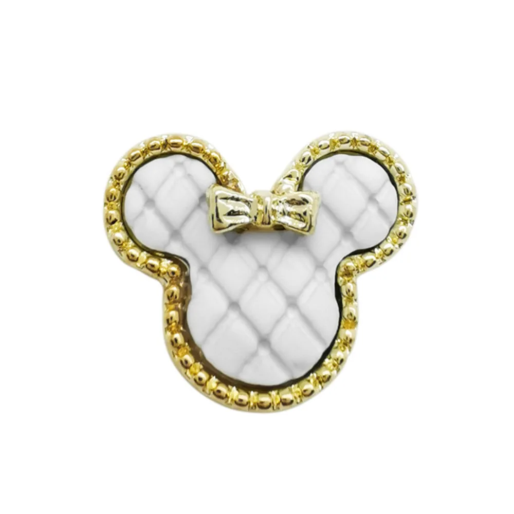 10 piezas de accesorios de uñas en aleación 3D con diseño de cabeza de ratón en negro y blanco, lindos y originales, con anillo de diamantes y lazo,