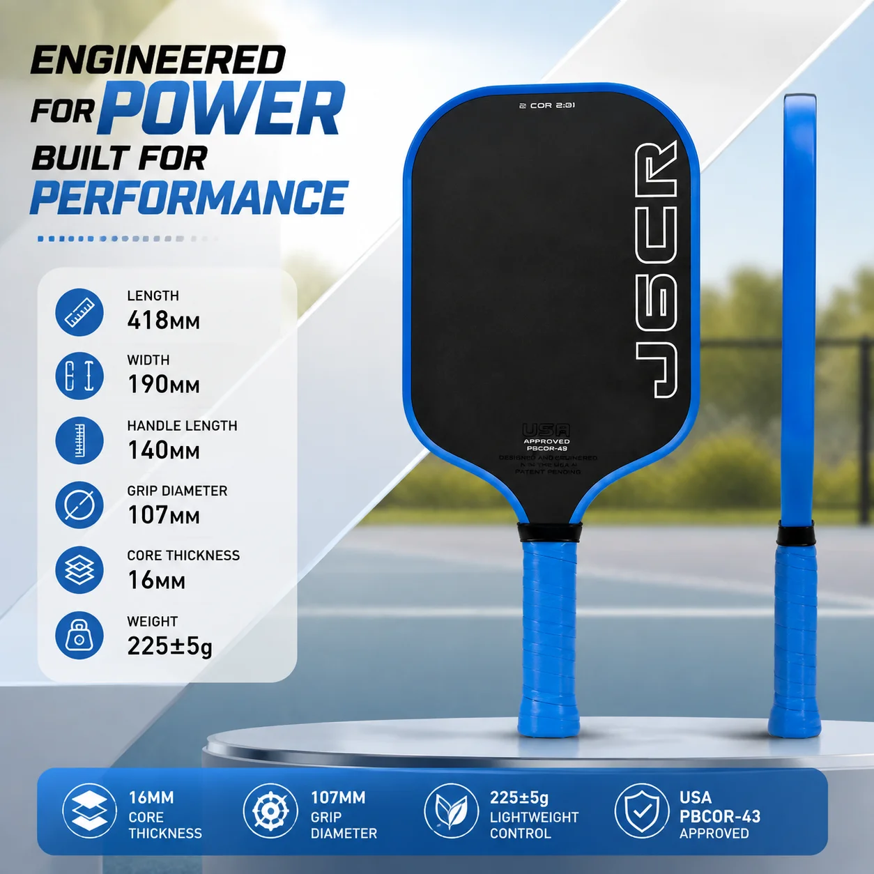 J6CR Pickleball Paddle 5th Gen USAPA Approved CFC Carbon Fiber Foam Core Dynamic PowerFlex Rough Surface for Enhanced Power Rebo