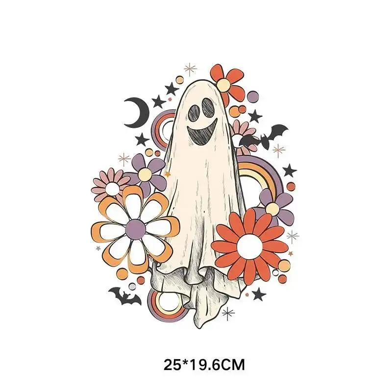 Butterfly Skeleton Flower Cactus Moon Heat Transfer Sticker Washable Stickers Clothing Iron On  DIY Sweater Jacket T-shirt Decor