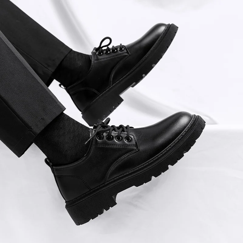 

Men's Suit Shoes Spring British Style Business Casual Heightening Soft Bottom Waterproof Black Wedding Groom Shoes Leather