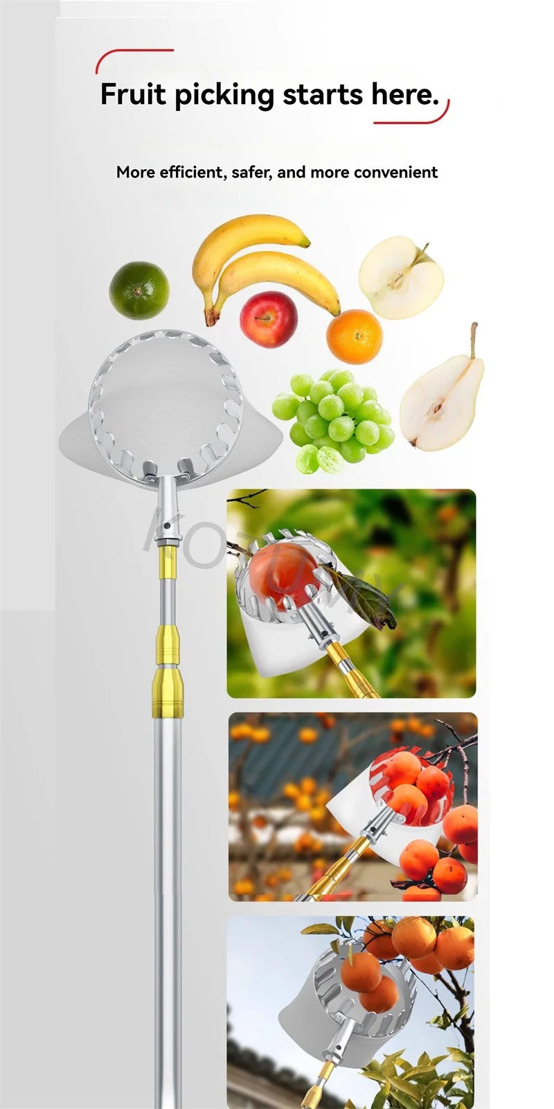 High Altitude Fruit Picker Telescopic Pole For Home Orchard Apple Citrus Picking Backyard Gardening Convenient Daily Harvest