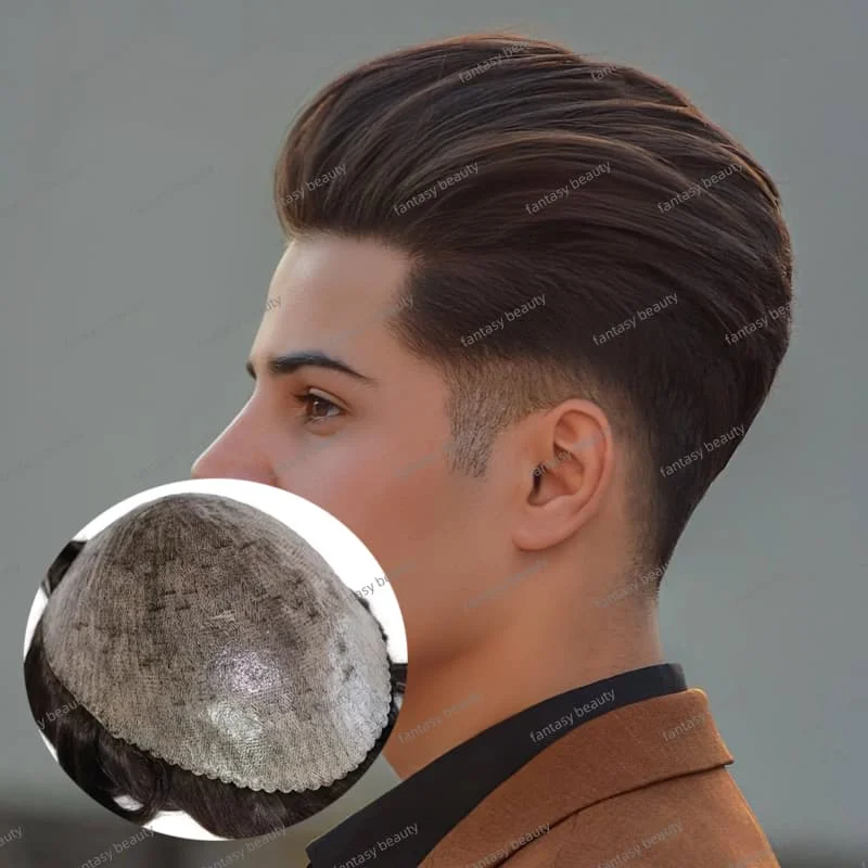 

Invisible hairline Micro Full Thin Skin pu Man Prosthesis Human Hair wig 100% Indian Human Hair Replacement Capillary Prosthesis