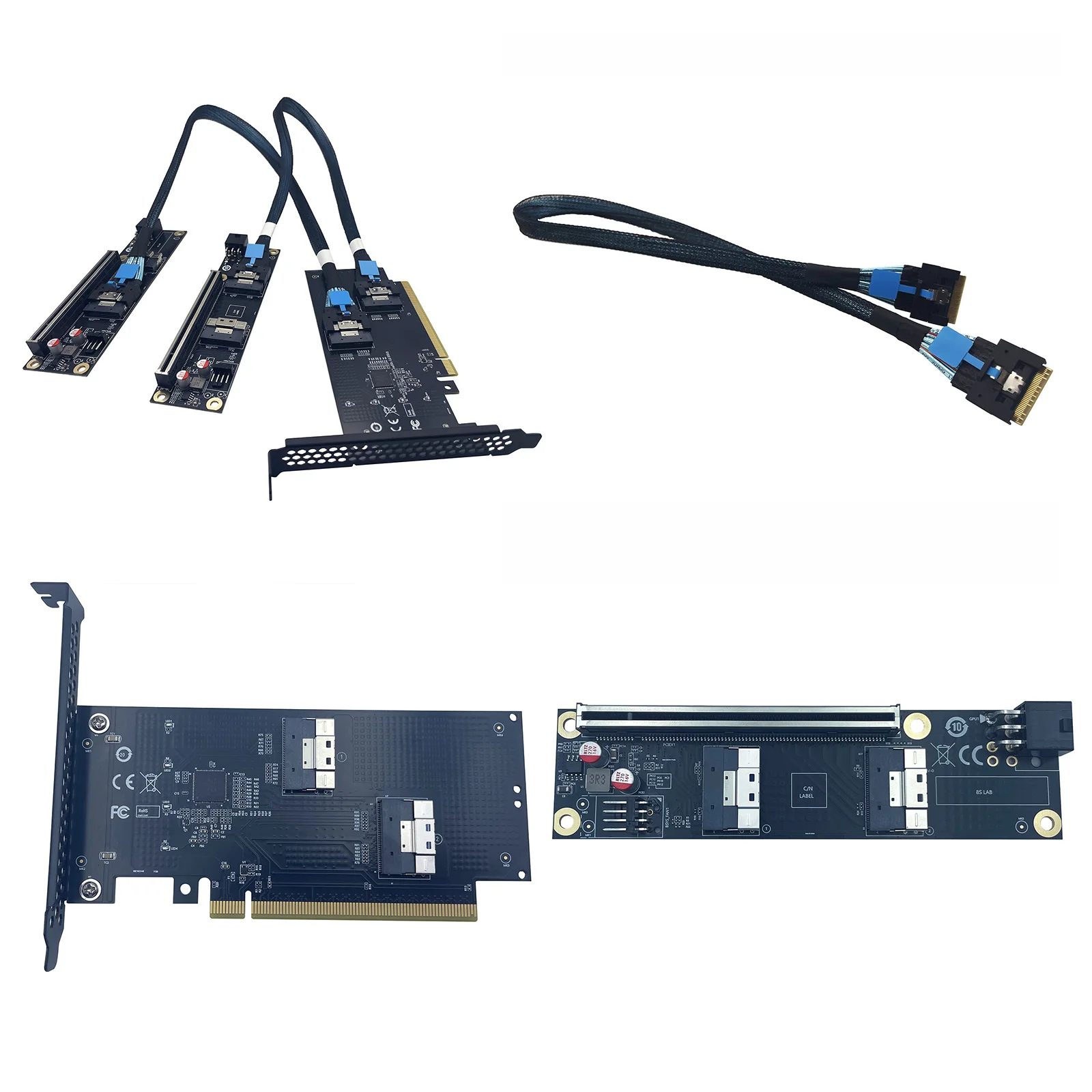 Discrete GPU Graphics Card U.2 SSD Extension Adapter PCI Express 4.0 X16 to SlimSAS SFF-8654 8i A-B Cable Converter Riser Cables