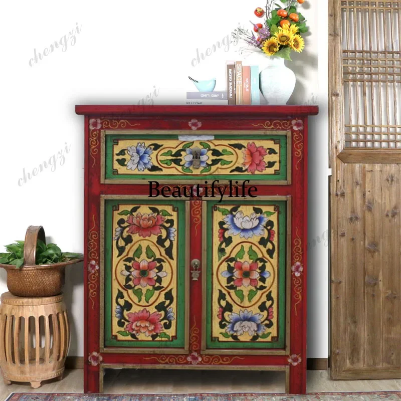 A178   Solid wood, hand-painted Chinese retro storage, storage, corner cabinets, modern simplicity, small lockers