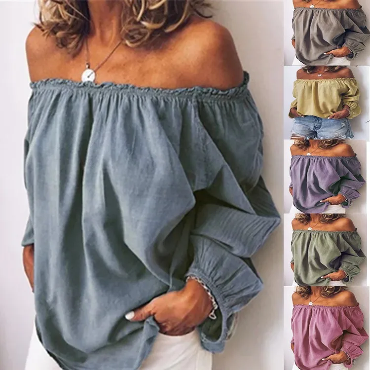 Pleated Long Sleeve Blouse Loose Fit Sweet and Fresh with Regular Length Patchwork Construction Off Shoulder Blouse for Women