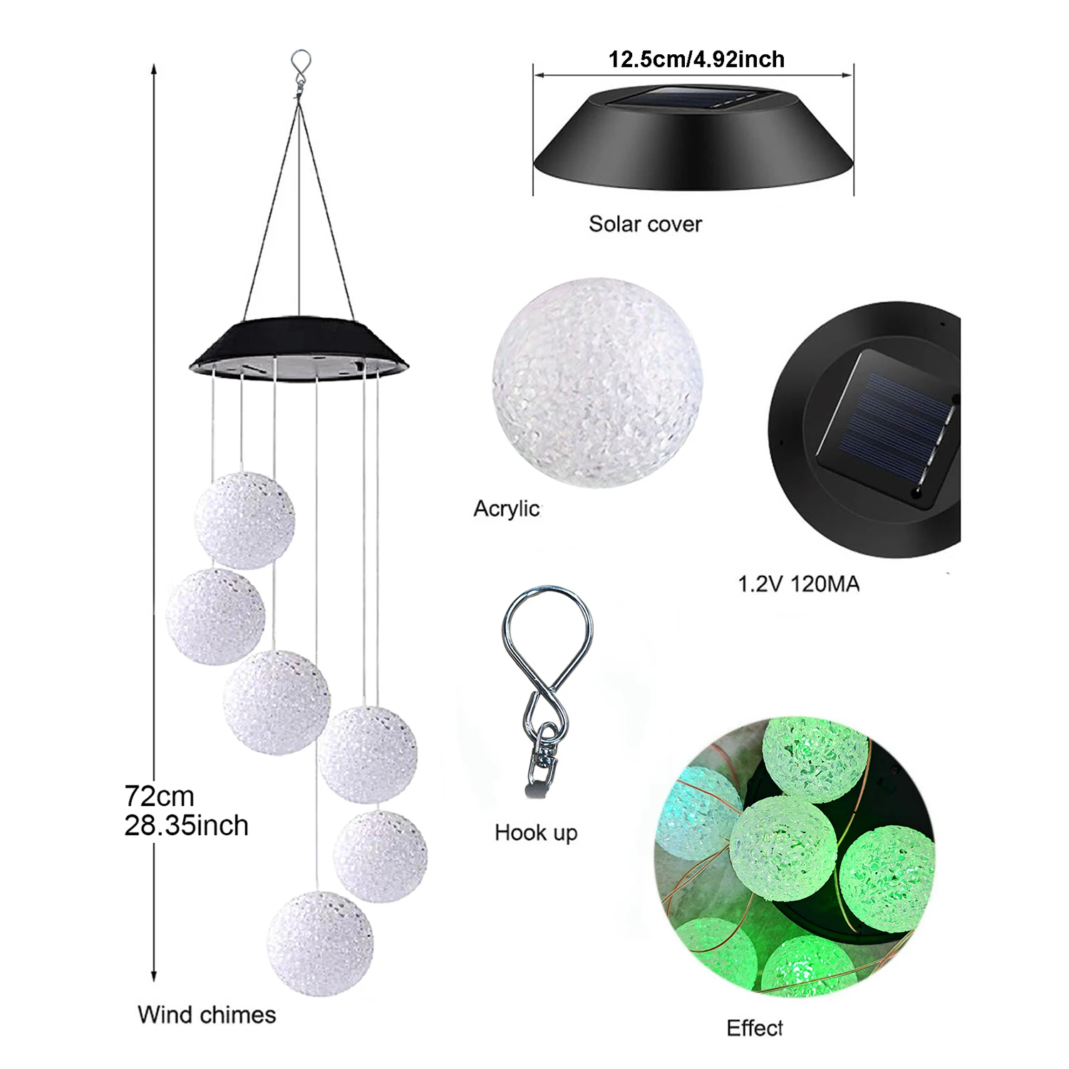 1 Pc Outdoor Solar Pellet Ball Wind Chime Color Changing Light Waterproof Garden Decorative Light Party Atmosphere Light