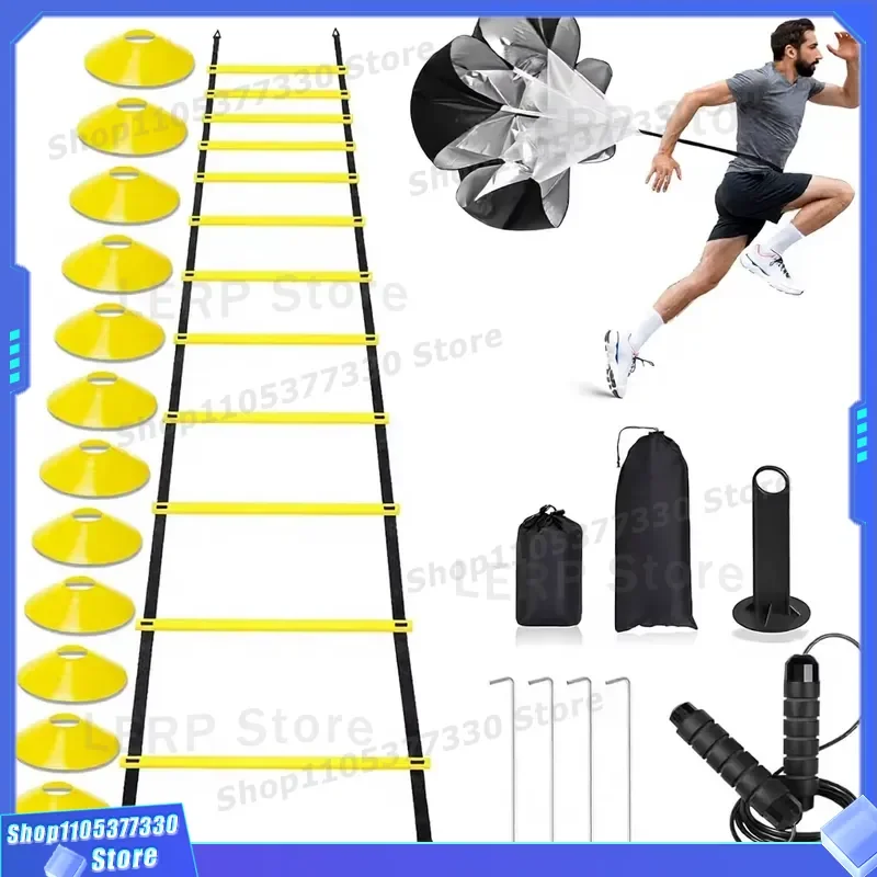 20ft Agility Ladder Speed Training Kit with Football Cones Resistance Parachute Jump Rope for Soccer Basketball Fitness Drill