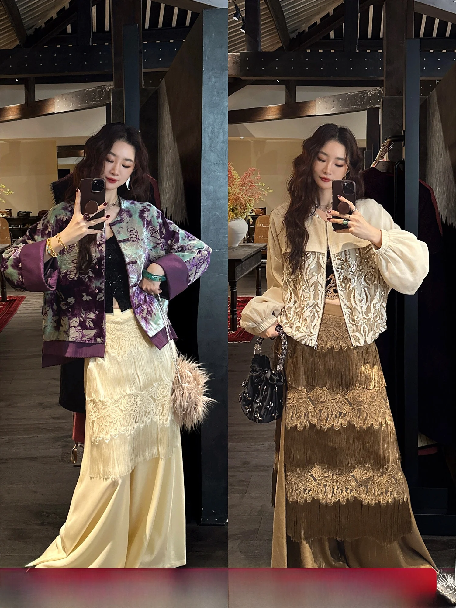 

Sanji Bla Flower New Chinese Sle Wide Leg Trousers Embroidered Fringe Casual Long Pants Trendy l Waist Elastic Wais...