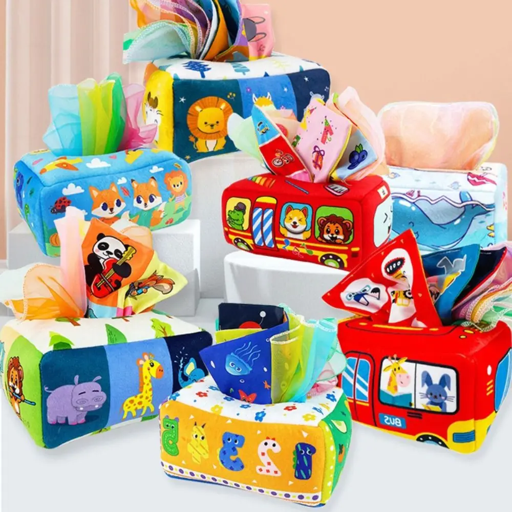 Pano montessori brinquedos colorido bombeamento lenço de seda caixa de tecido mágico macio educação precoce brinquedo educativo do bebê placa ocupada
