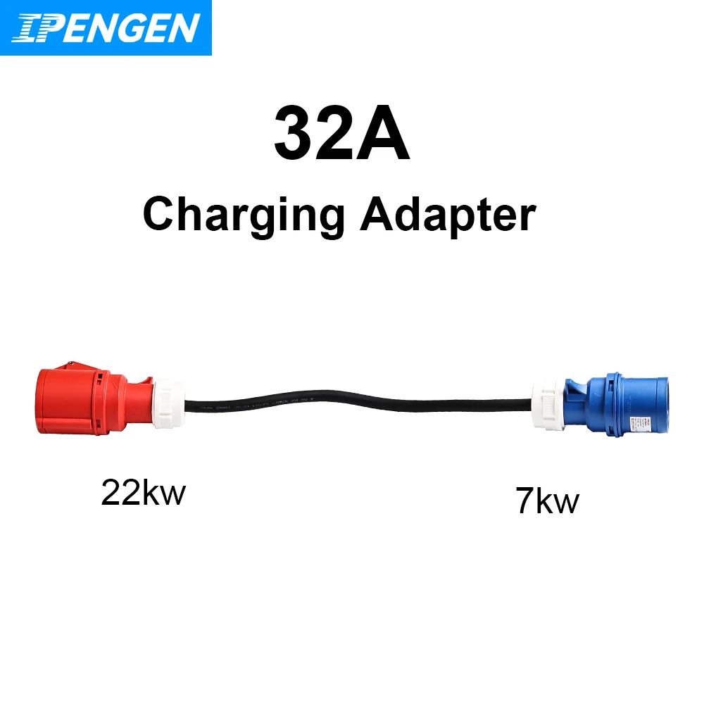 

IPENGEN EV Charger Adapter Convert 32A 3Phase Cee Red to 32A 1Phase Cee Blue for 22KW Electric Vehicle Car Charging EVSE